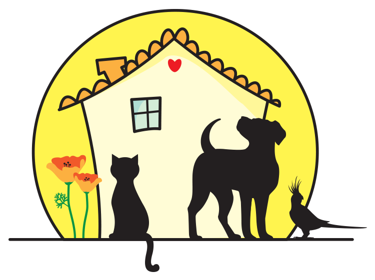 Fun Fur U™ logo of a home with the silhouette of a cat, dog and bird.